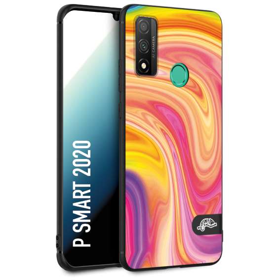 CUSTOMIZZA - Custodia cover nera morbida in tpu compatibile per Huawei P Smart 2020 colorata fantasia vortice marmo onde rosa fucsia gialla