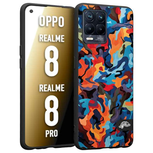 CUSTOMIZZA - Custodia cover nera morbida in tpu compatibile per Oppo Realme 8 - 8 PRO camouflage mimetico militare moderno blu arancio rosso