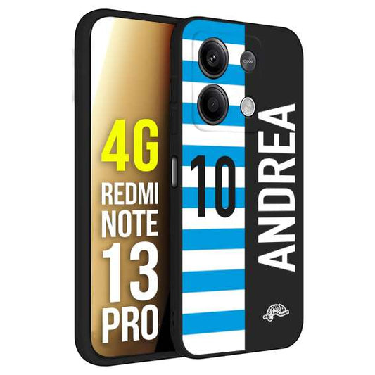 CUSTOMIZZA - Custodia cover nera morbida in tpu compatibile per Xiaomi Redmi Note 13 PRO 4G personalizzata calcio football nome e numero calciatori biancazzurri