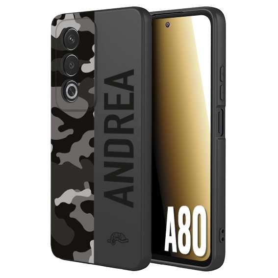 CUSTOMIZZA - Custodia cover nera morbida in tpu compatibile per Oppo A80 camouflage mimetico militare personalizzata nome