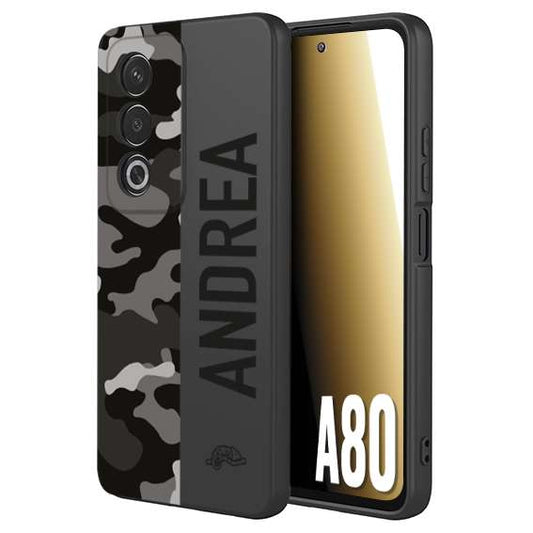 CUSTOMIZZA - Custodia cover nera morbida in tpu compatibile per Oppo A80 camouflage mimetico militare personalizzata nome