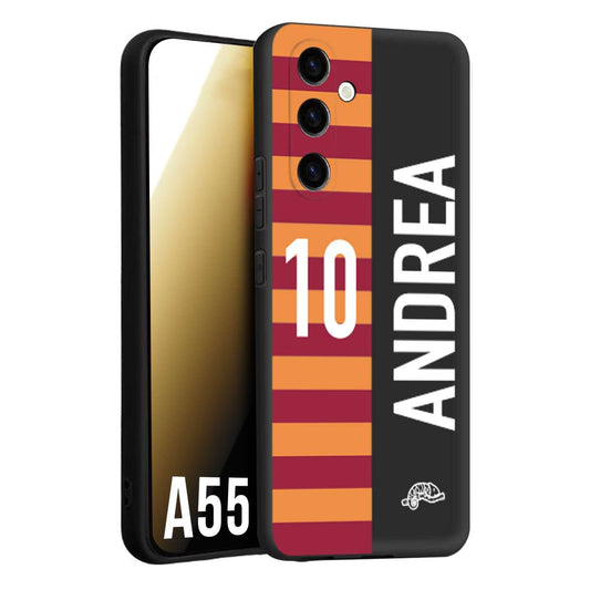 CUSTOMIZZA - Custodia cover nera morbida in tpu compatibile per Samsung A55 5G personalizzata calcio football nome e numero calciatori giallo rossi