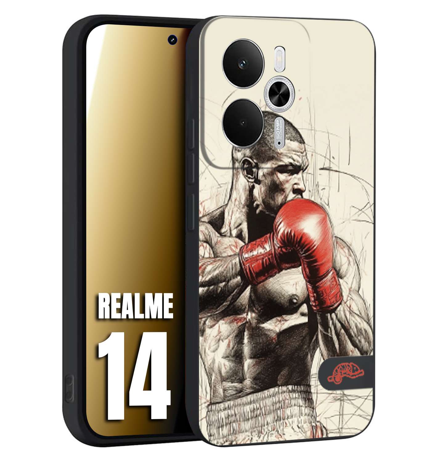 CUSTOMIZZA - Custodia cover nera morbida in tpu compatibile per Realme 14 5G pugilato pugili disegno tattoo guantoni box sport ring