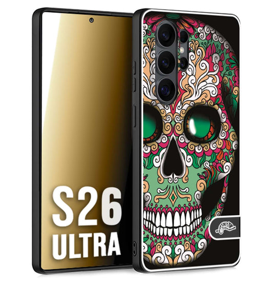 CUSTOMIZZA - Custodia cover nera morbida in tpu compatibile per Samsung S26 ULTRA teschio messicano Mexican skull verde fucsia