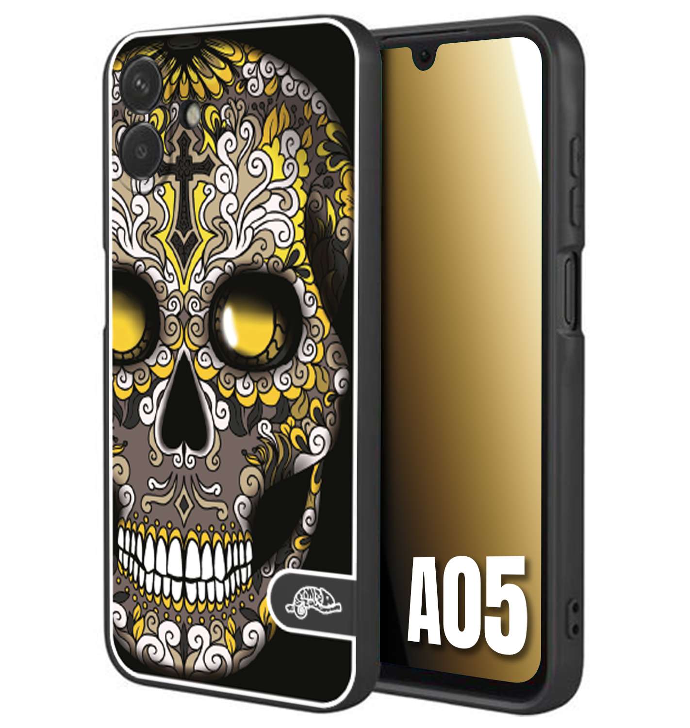 CUSTOMIZZA - Custodia cover nera morbida in tpu compatibile per Samsung A05 teschio messicano Mexican skull nero giallo