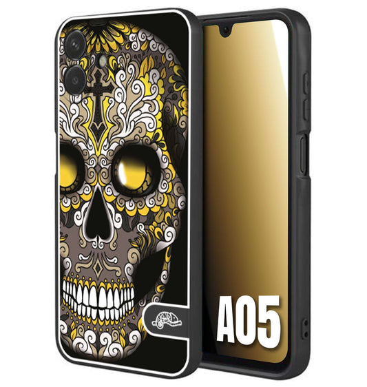 CUSTOMIZZA - Custodia cover nera morbida in tpu compatibile per Samsung A05 teschio messicano Mexican skull nero giallo