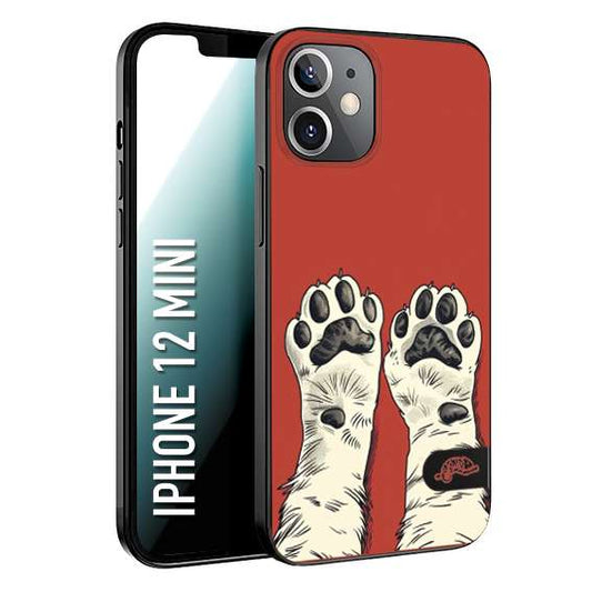 CUSTOMIZZA - Custodia cover nera morbida in tpu compatibile per iPhone 12 MINI zampe di gatto cat paws rossa red disegnata fumetto cartoon