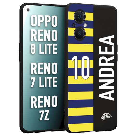 CUSTOMIZZA - Custodia cover nera morbida in tpu compatibile per Oppo Reno 7 Lite - 8 Lite - 7Z personalizzata calcio football nome e numero calciatori giallo blu