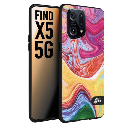 CUSTOMIZZA - Custodia cover nera morbida in tpu compatibile per Oppo Find X5 colorata fantasia vortice marmo onde verde fucsia gialla