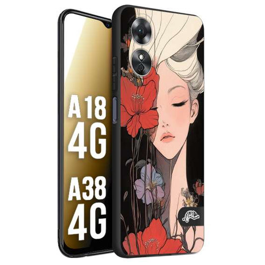 CUSTOMIZZA - Custodia cover nera morbida in tpu compatibile per Oppo A18 4G - A38 4G woman flower Fantasia Floreale Design Donna e Fiori, Retro Artistico