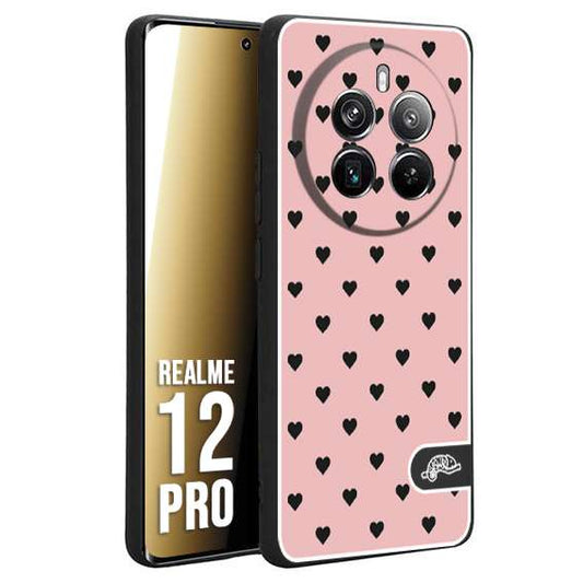 CUSTOMIZZA - Custodia cover nera morbida in tpu compatibile per Realme 12 PRO cuori pois rosa donna pin up vintage