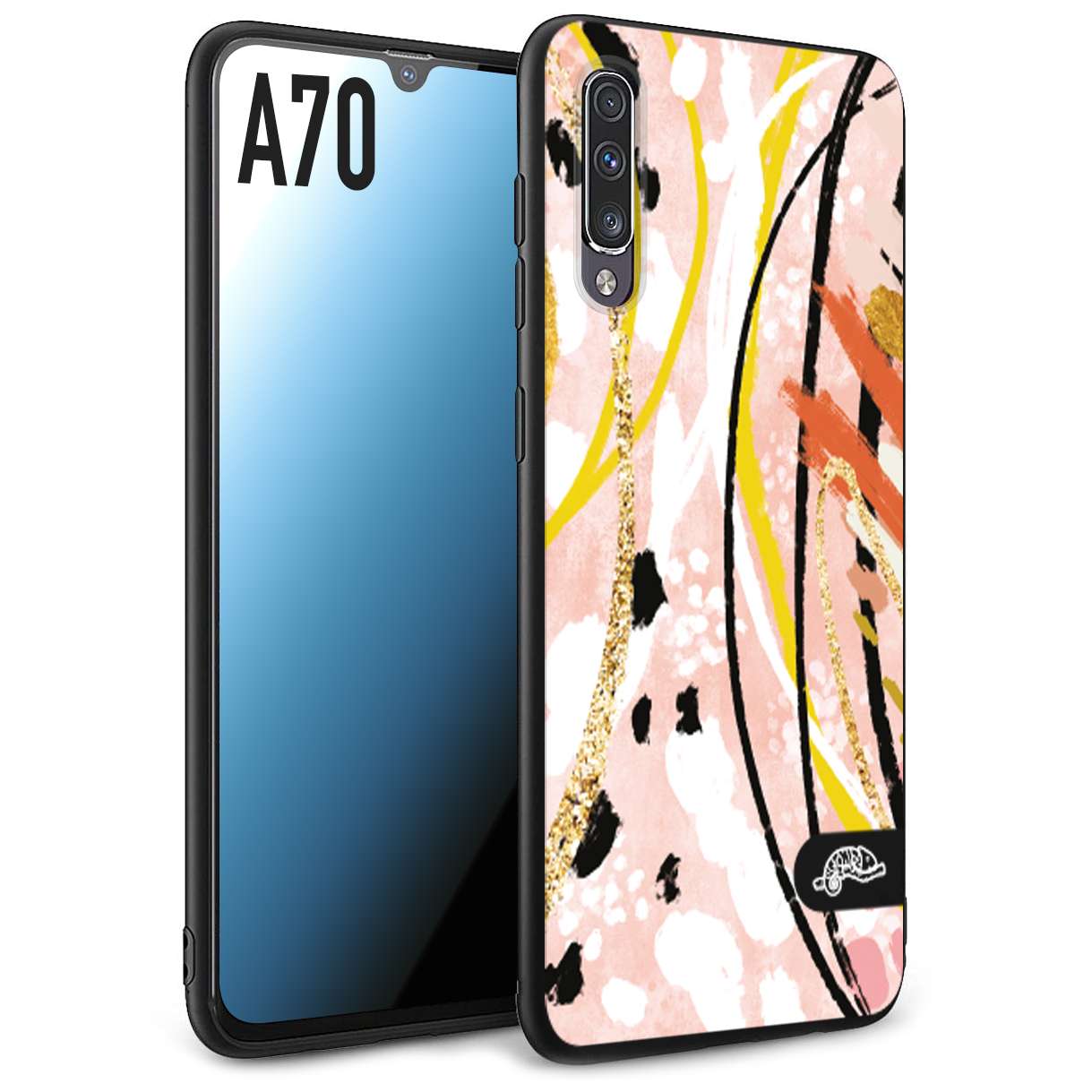 CUSTOMIZZA - Custodia cover nera morbida in tpu compatibile per Samsung A70 fiori astratti donna zebrato leopardato fantasia dorata gialla rosa colorata