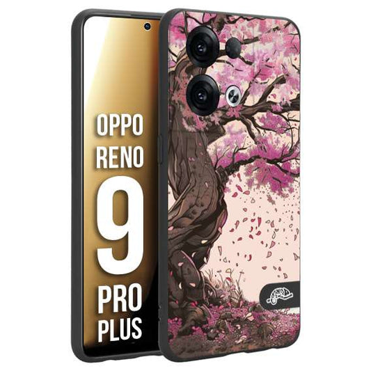 CUSTOMIZZA - Custodia cover nera morbida in tpu compatibile per Oppo Reno 9 PRO PLUS giapponese colori morbidi fiori di ciliegio rosa disegnata