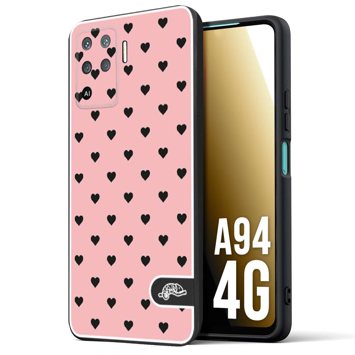 CUSTOMIZZA - Custodia cover nera morbida in tpu compatibile per Oppo A94 4G cuori pois rosa donna pin up vintage