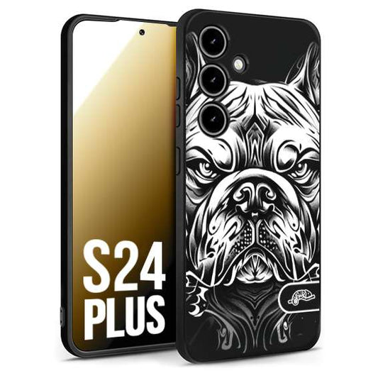 CUSTOMIZZA - Custodia cover nera morbida in tpu compatibile per Samsung S24 PLUS bulldog bianco a rilievo disegnato tattoo tatuaggio