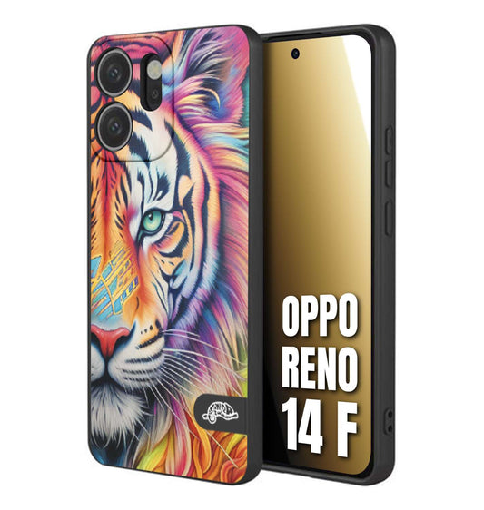 CUSTOMIZZA - Custodia cover nera morbida in tpu compatibile per Oppo Reno 14 F animali color tigre tiger viso colori vibranti disegnato schizzo