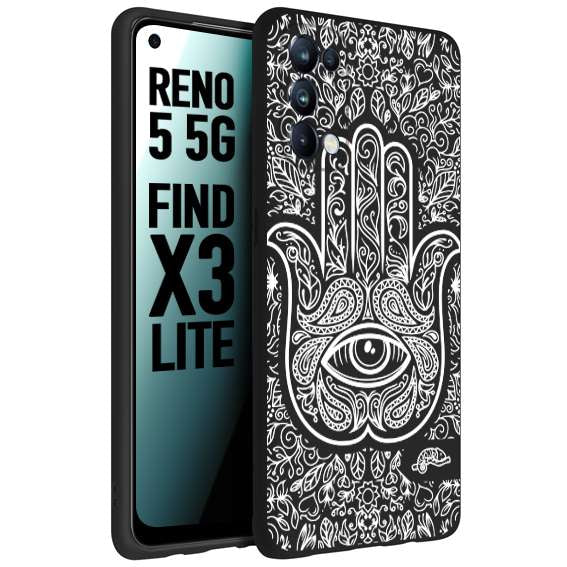 CUSTOMIZZA - Custodia cover nera morbida in tpu compatibile per Oppo Reno 5 5G mano di fatima effetto rilievo mandala donna