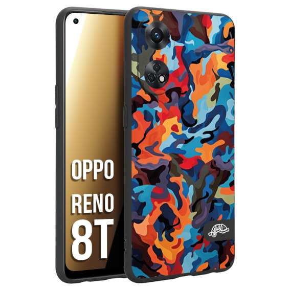 CUSTOMIZZA - Custodia cover nera morbida in tpu compatibile per Oppo Reno 8T camouflage mimetico militare moderno blu arancio rosso