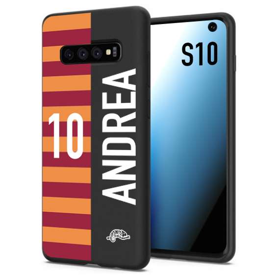 CUSTOMIZZA - Custodia cover nera morbida in tpu compatibile per Samsung S10 personalizzata calcio football nome e numero calciatori giallo rossi