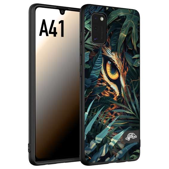 CUSTOMIZZA - Custodia cover nera morbida in tpu compatibile per Samsung A41 animali color giungla tropicale occhio di giaguaro felino disegnato