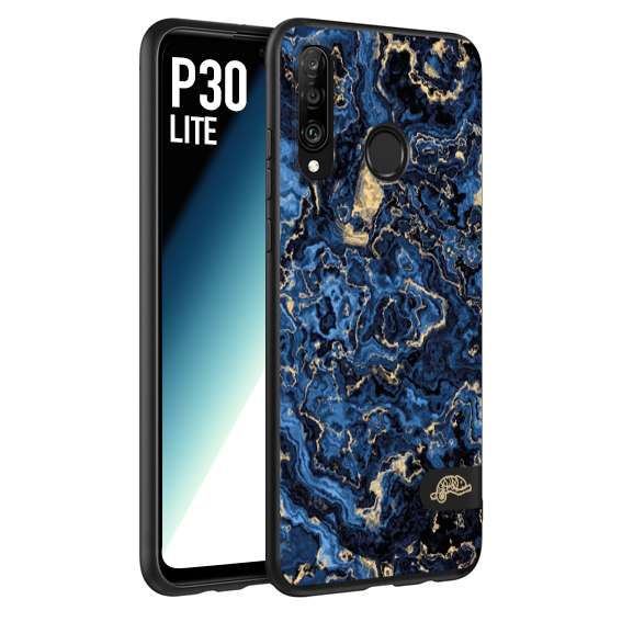 CUSTOMIZZA - Custodia cover nera morbida in tpu compatibile per Huawei P30 LITE effetto marmo marble blu venature dorato psichedelico