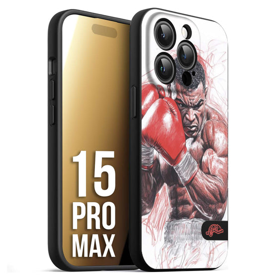 CUSTOMIZZA - Custodia cover nera morbida in tpu compatibile per iPhone 15 PRO MAX pugilato pugili disegno tattoo guantoni boxer pesi massimi iron mike