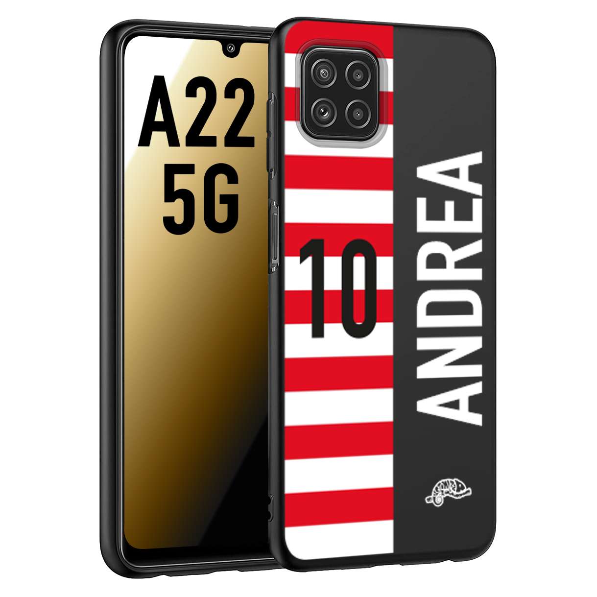 CUSTOMIZZA - Custodia cover nera morbida in tpu compatibile per Samsung A22 5G personalizzata calcio football nome e numero calciatori bianco rossa