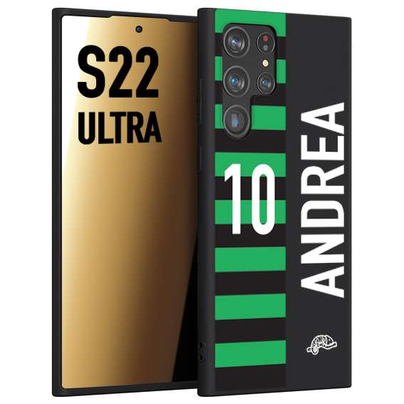 CUSTOMIZZA - Custodia cover nera morbida in tpu compatibile per Samsung S22 ULTRA personalizzata calcio football nome e numero calciatori neroverde