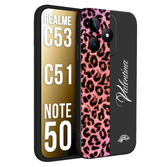 CUSTOMIZZA - Custodia cover nera morbida in tpu compatibile per Oppo Realme C53 - C51 - NOTE 50 leopardato rosa fucsia personalizzata nome iniziali