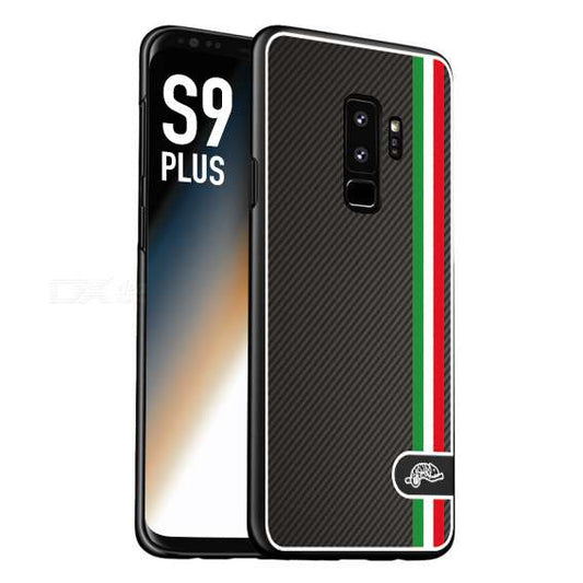 CUSTOMIZZA - Custodia cover nera morbida in tpu compatibile per Samsung S9 PLUS effetto fibra di carbonio bandiera Italia made in Italy