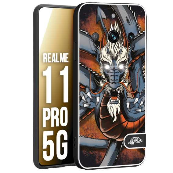 CUSTOMIZZA - Custodia cover nera morbida in tpu compatibile per Oppo Realme 11 PRO 5G drago giapponese tattoo japan dragon