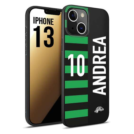 CUSTOMIZZA - Custodia cover nera morbida in tpu compatibile per iPhone 13 personalizzata calcio football nome e numero calciatori neroverde