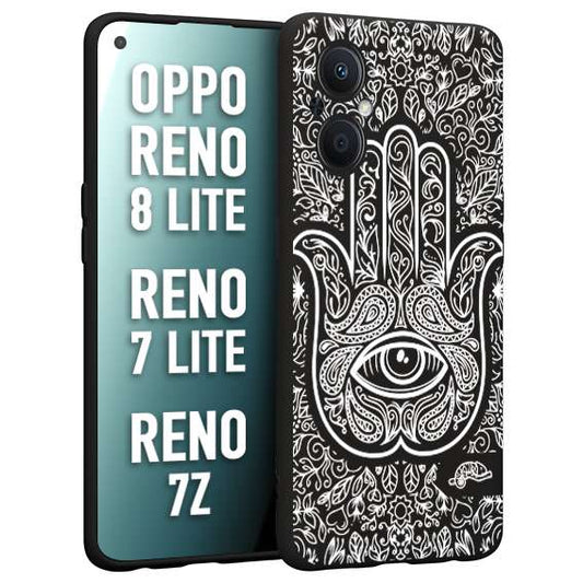 CUSTOMIZZA - Custodia cover nera morbida in tpu compatibile per Oppo Reno 7 Lite - 8 Lite - 7Z mano di fatima effetto rilievo mandala donna