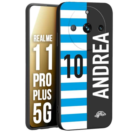 CUSTOMIZZA - Custodia cover nera morbida in tpu compatibile per Oppo Realme 11 PRO PLUS 5G personalizzata calcio football nome e numero calciatori biancazzurri