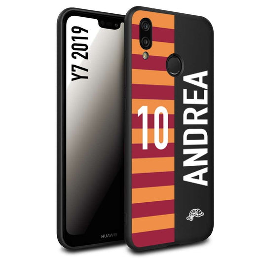 CUSTOMIZZA - Custodia cover nera morbida in tpu compatibile per Huawei Y7 2019 personalizzata calcio football nome e numero calciatori giallo rossi