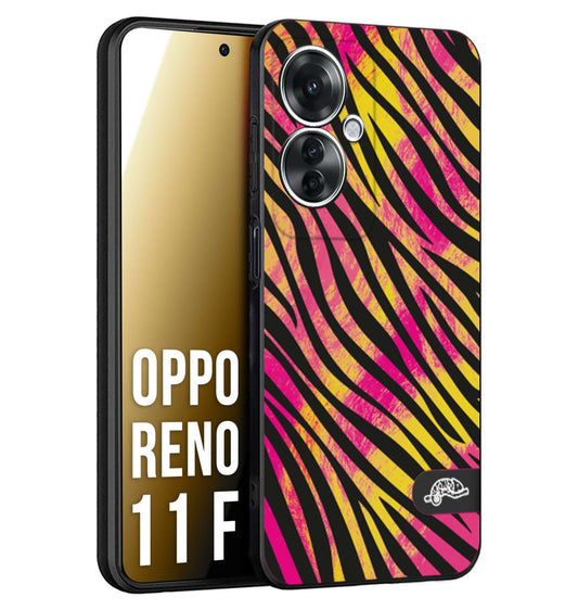 CUSTOMIZZA - Custodia cover nera morbida in tpu compatibile per Oppo Reno 11 F 5G zebrata maculata a rilievo soft touch donna fucsia gialla