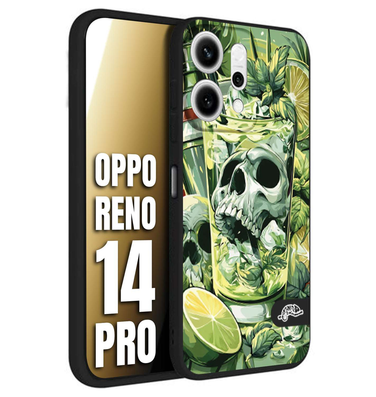 CUSTOMIZZA - Custodia cover nera morbida in tpu compatibile per Oppo Reno 14 PRO Mojito cocktail teschio illustrazione drink lime menta ghiacci tropicale street art