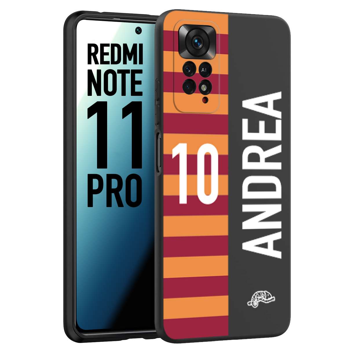 CUSTOMIZZA - Custodia cover nera morbida in tpu compatibile per Xiaomi Redmi Note 11 PRO personalizzata calcio football nome e numero calciatori giallo rossi