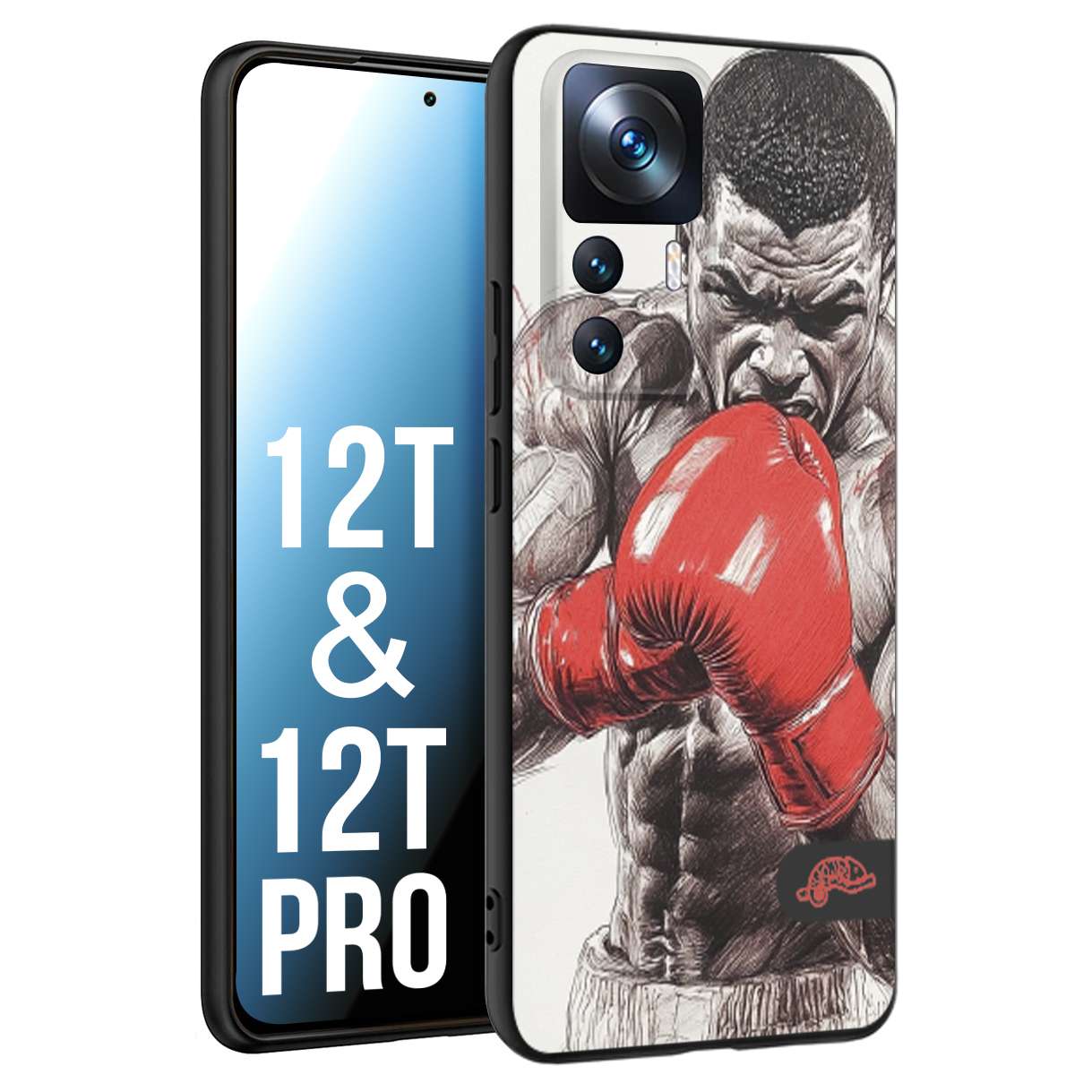 CUSTOMIZZA - Custodia cover nera morbida in tpu compatibile per Xiaomi 12T - 12T PRO pugilato pugili disegno tattoo guantoni box pesi massimi gancio