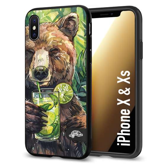 CUSTOMIZZA - Custodia cover nera morbida in tpu compatibile per iPhone X - Xs estate disegnata cocktails animali simpatici orso bear negroni