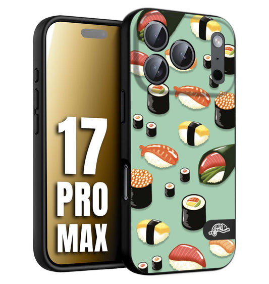 CUSTOMIZZA - Custodia cover nera morbida in tpu compatibile per iPhone 17 PRO MAX sushi disegni giapponese nighiri acquamarina verde