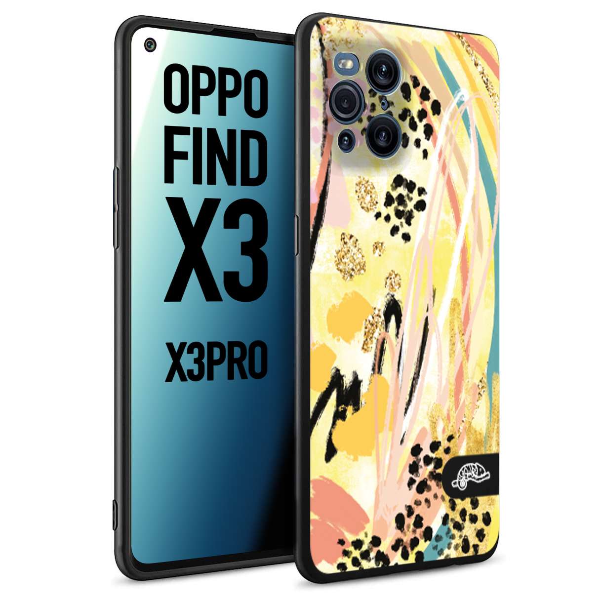 CUSTOMIZZA - Custodia cover nera morbida in tpu compatibile per Oppo Find X3 - Find X3 Pro 5G astratti donna flower fantasia estate gialla rosa leopardata