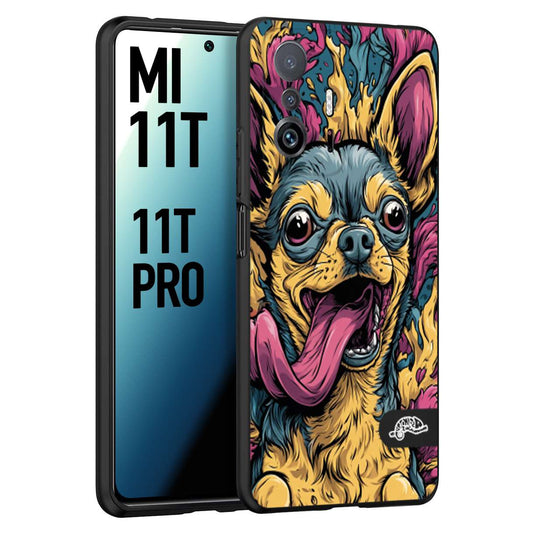 CUSTOMIZZA - Custodia cover nera morbida in tpu compatibile per Xiaomi Mi 11T - Mi 11T PRO Chihuahua illustrazione cane pop art cane street art cartone animato