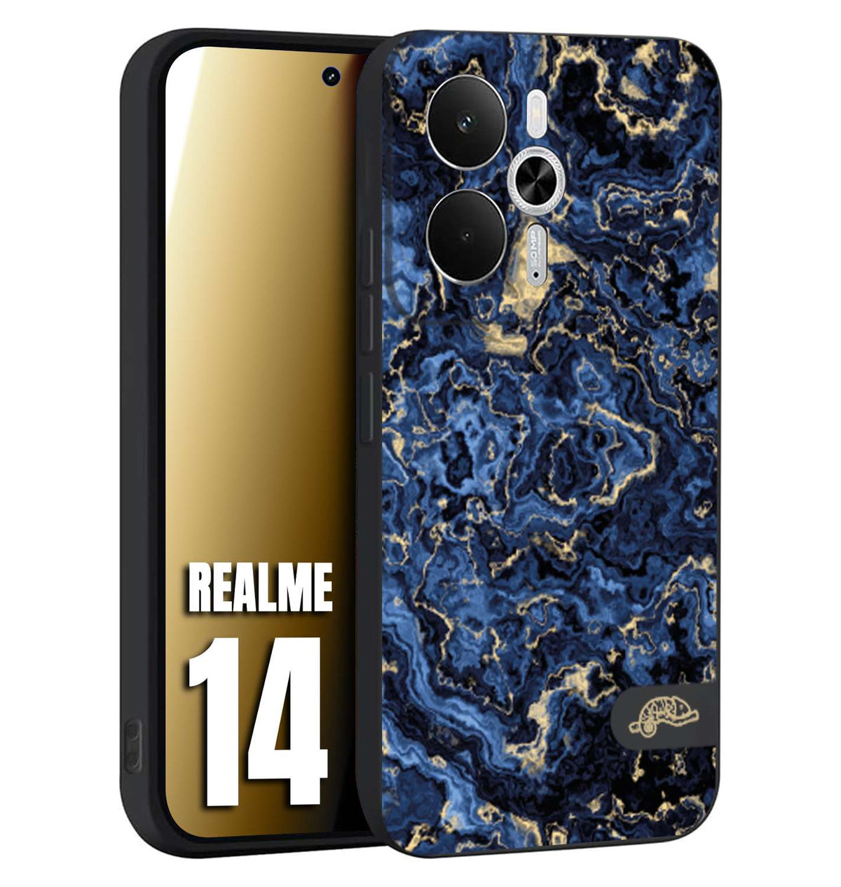 CUSTOMIZZA - Custodia cover nera morbida in tpu compatibile per Realme 14 5G effetto marmo marble blu venature dorato psichedelico