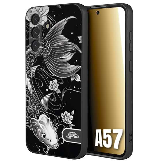 CUSTOMIZZA - Custodia cover nera morbida in tpu compatibile per Samsung A57 carpa koi black and white bianco a rilievo disegnato tattoo tatuaggio