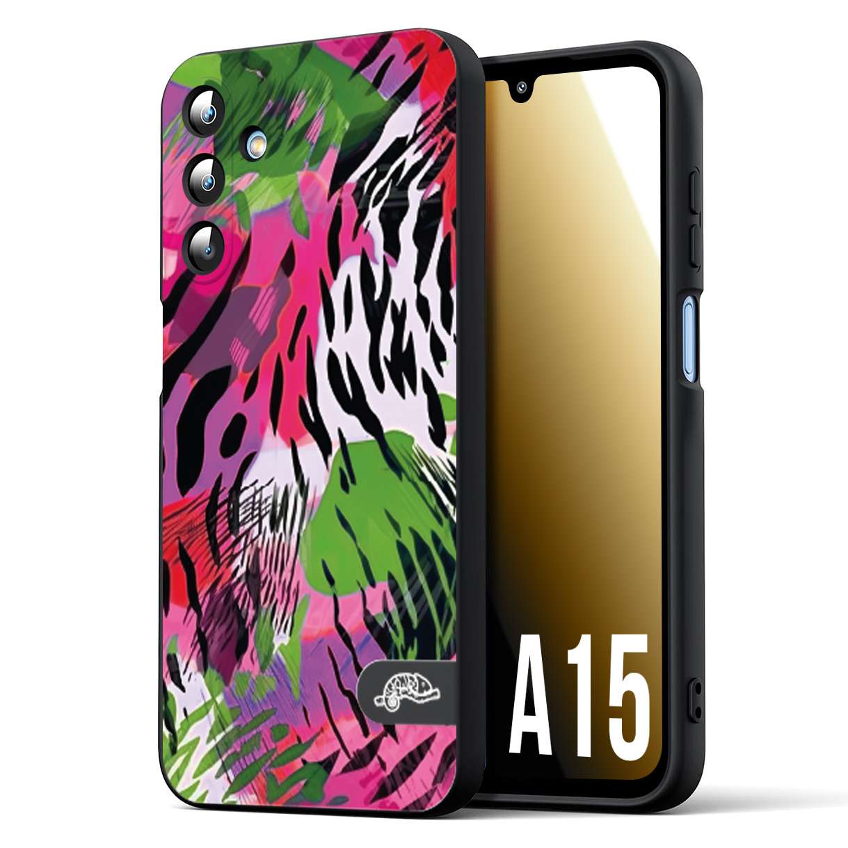 CUSTOMIZZA - Custodia cover nera morbida in tpu compatibile per Samsung A15 5G leopardato tigrato tiger colorata summer color verde fucsia