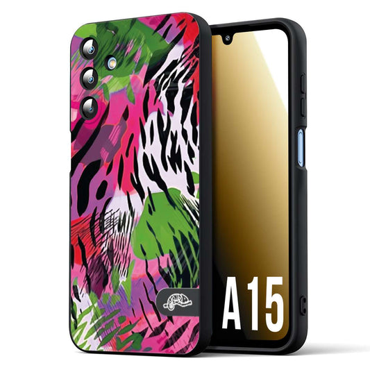 CUSTOMIZZA - Custodia cover nera morbida in tpu compatibile per Samsung A15 5G leopardato tigrato tiger colorata summer color verde fucsia