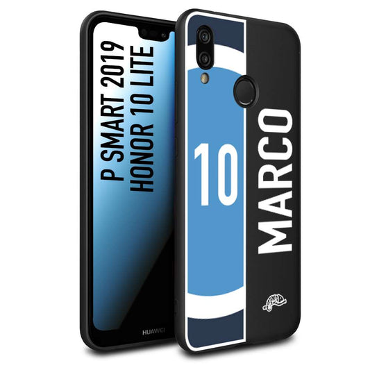 CUSTOMIZZA - Custodia cover nera morbida in tpu compatibile per Huawei P SMART 2019 personalizzata calcio football nome e numero calciatori biancoazzurri bianco celesti