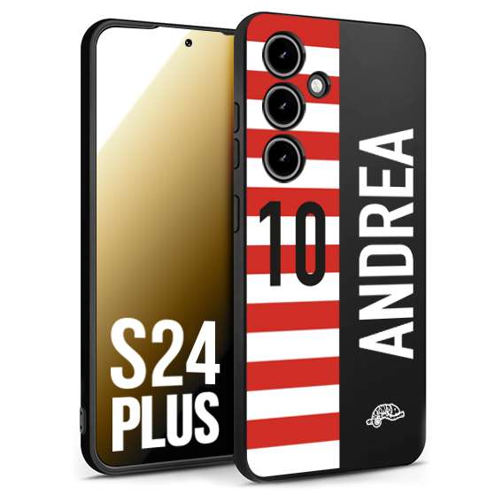 CUSTOMIZZA - Custodia cover nera morbida in tpu compatibile per Samsung S24 PLUS personalizzata calcio football nome e numero calciatori bianco rossa