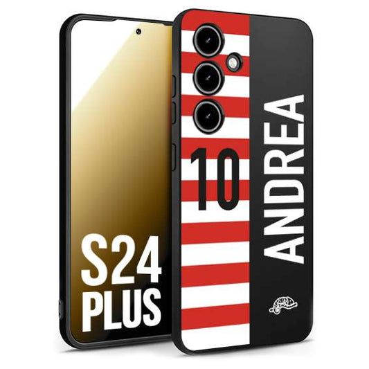 CUSTOMIZZA - Custodia cover nera morbida in tpu compatibile per Samsung S24 PLUS personalizzata calcio football nome e numero calciatori bianco rossa